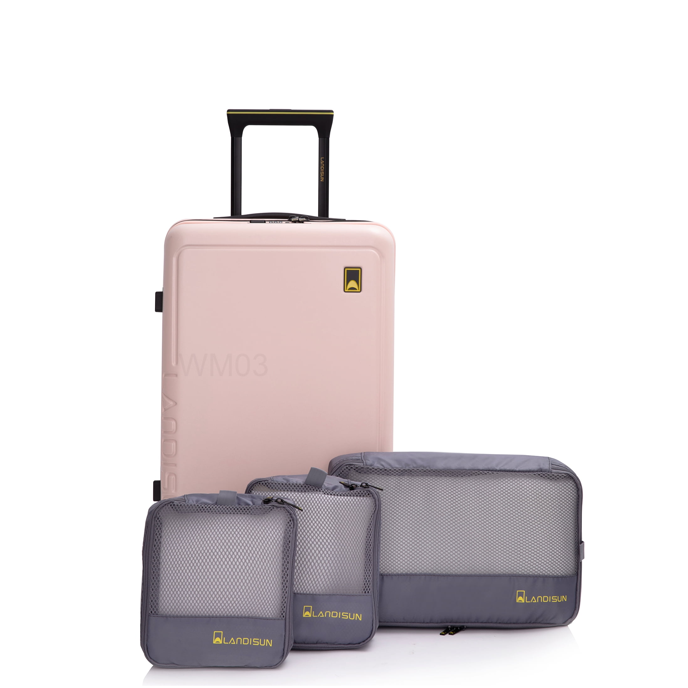 CHAMPFLAG Pink Lightweight Carry On Suitcase Set, 19 Inch ABS Hard Shell Spinner Luggage with 3 Pcs &; Lining Bag