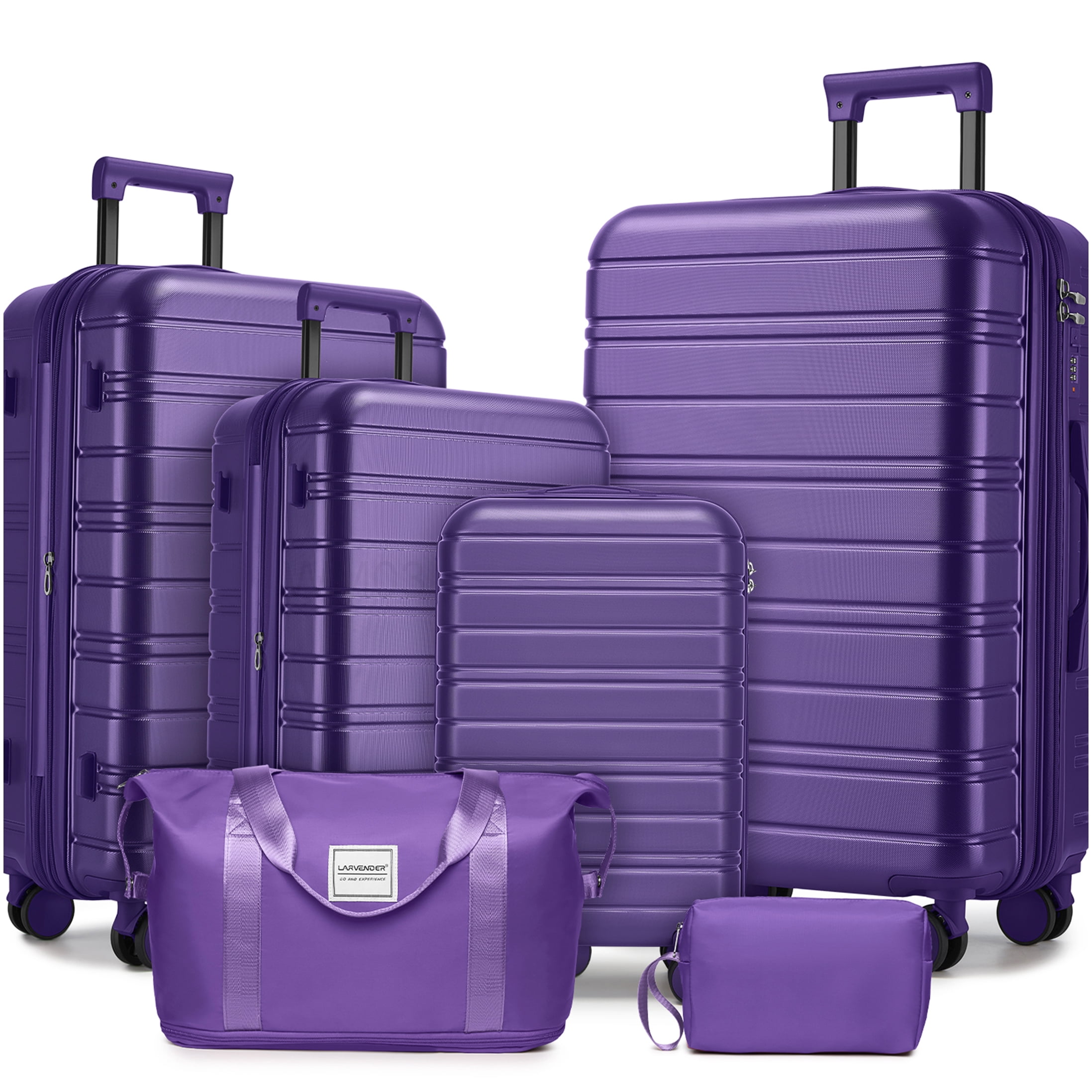 CHAMPFLAG Purple Hardside Spinner Luggage Set 6 Piece, Expandable Checked &; Carry On Suitcases with Bag