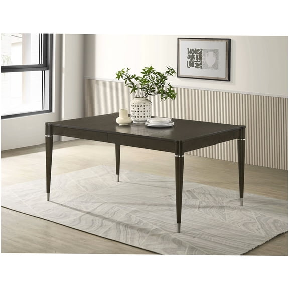 CHAMPFLAG Rectangular Extendable Dining Table in Ash Brown, Expandable Wood Table with Metal Leg Details for Dining Room