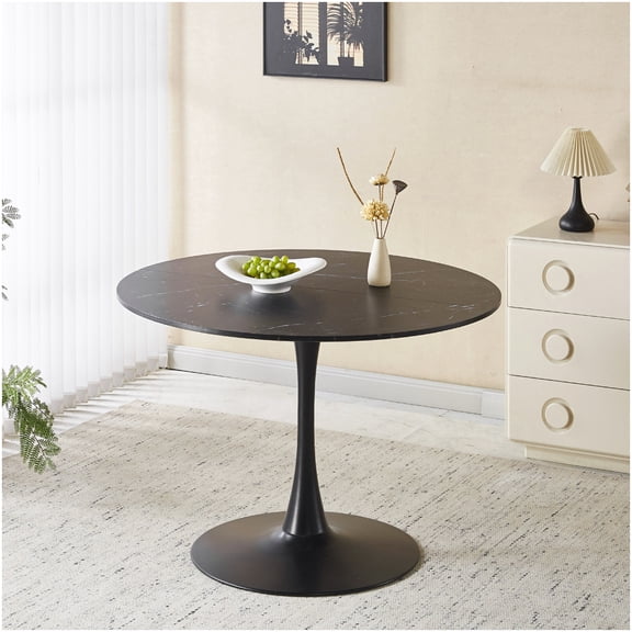 CHAMPFLAG Round Dining Table for 4-6 Person, Modern Tulip Base Table with Black Marble Top, Easy Assemble MDF Table for Kitchen, Dining Room, and Office