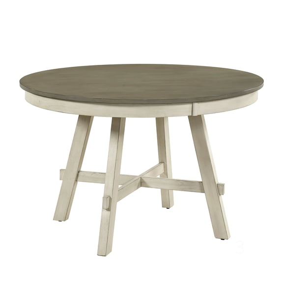 Modern Farmhouse Round Table, 48" Diameter Two-Tone Grey and White Dining Table, Wooden Furniture for Kitchen, Seats 4 People