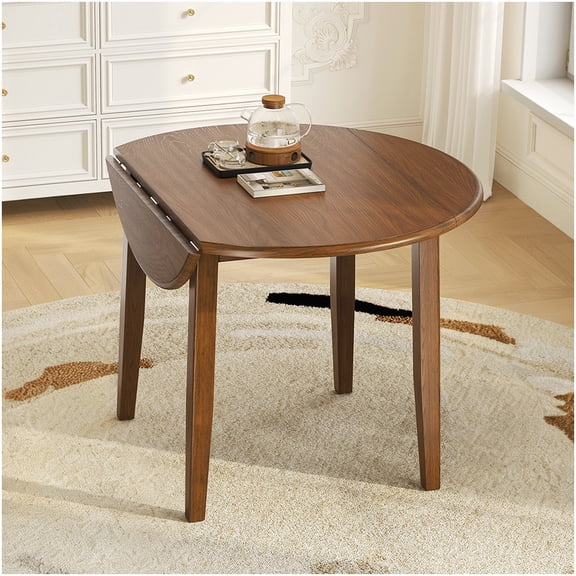 CHAMPFLAG Round Expandable Dining Table, Space Saving Folding Table for Kitchen and Apartment, Adjustable Size Brown Table with MDF Top for 2-4 People