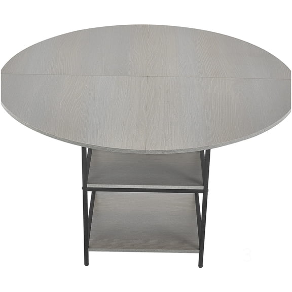 CHAMPFLAG Round Kitchen Table for 4-6 Person, 47 Inch Grey Dining Table with Iron Legs, Durable Fiberboard Top for Home Office Cafe