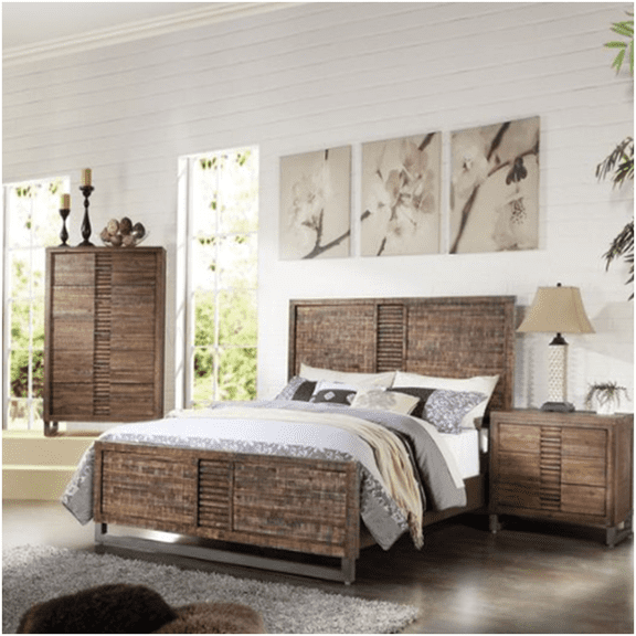 CHAMPFLAG Rustic Oak Queen Platform Bed Frame with Metal Sled Base, Under Bed Clearance, No Box Spring Required