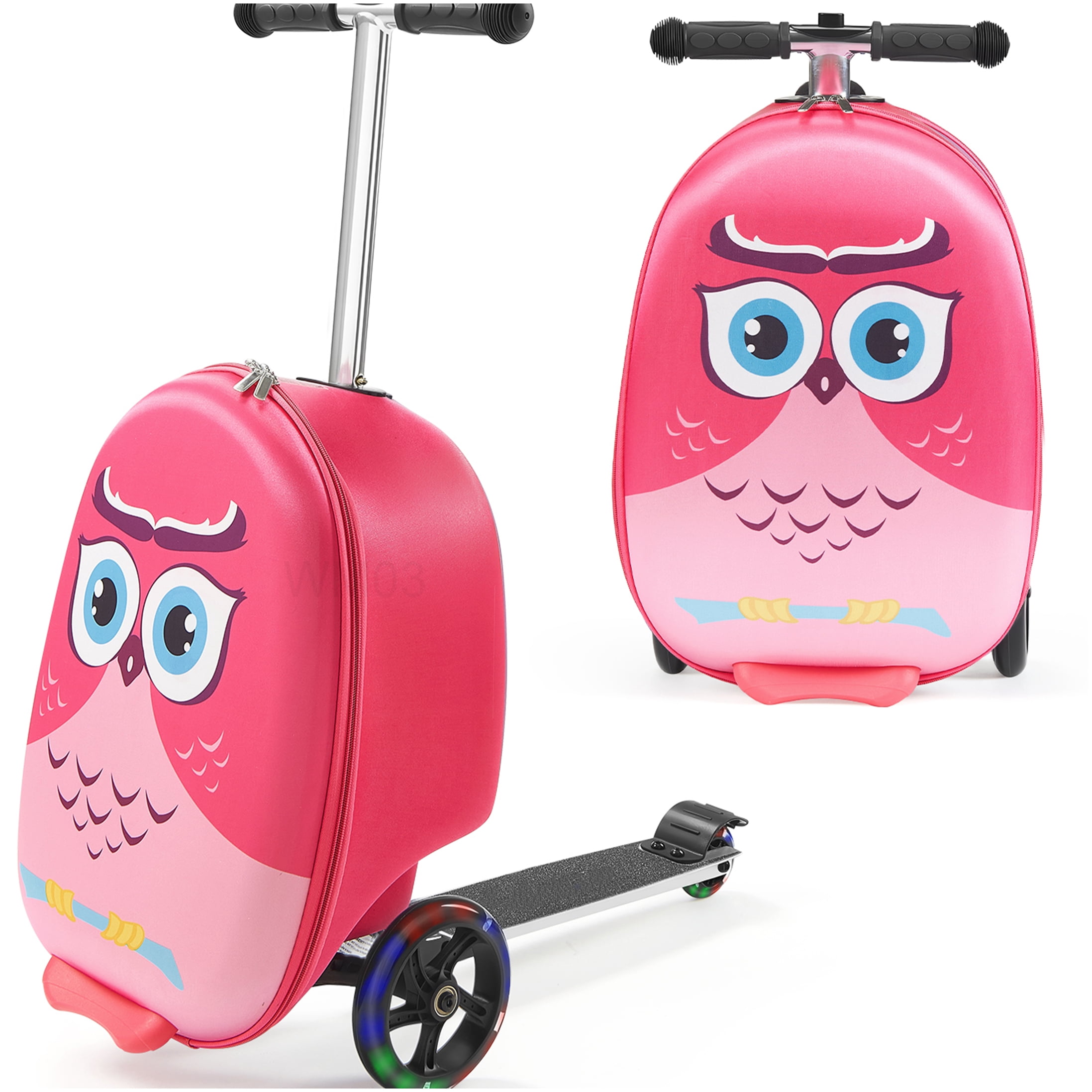 CHAMPFLAG Scooter Luggage for Kids Pink, Airplane Approved Ride On Suitcase with Light Up Wheels and Durable Shell