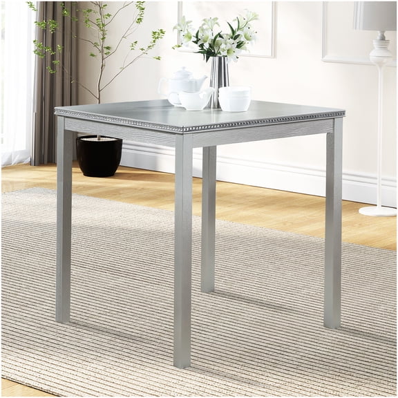 CHAMPFLAG Silver Grey Square Kitchen Table, Counter Height Dining Table for 4 with Crystal Decoration, Solid Wood & MDF Small Space Table