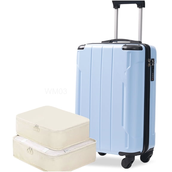CHAMPFLAG Sky Blue Hardshell Carry On Suitcase 20 Inch, ABS Lightweight Luggage with 360° Spinner Wheels, TSA Lock, and Free Packing Cubes