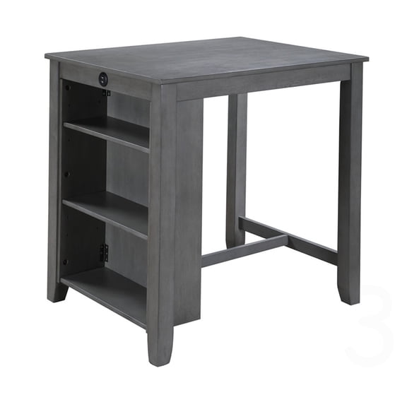Gray Modern Counter Height Dining Table with USB Charging Ports and Storage Shelf, Small Kitchen Table with Solid Wood Construction