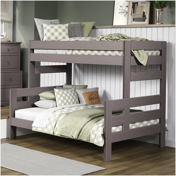 CHAMPFLAG Solid Pine Wood Bunk Bed Frame with Rustic Plank Design and Attached Ladder