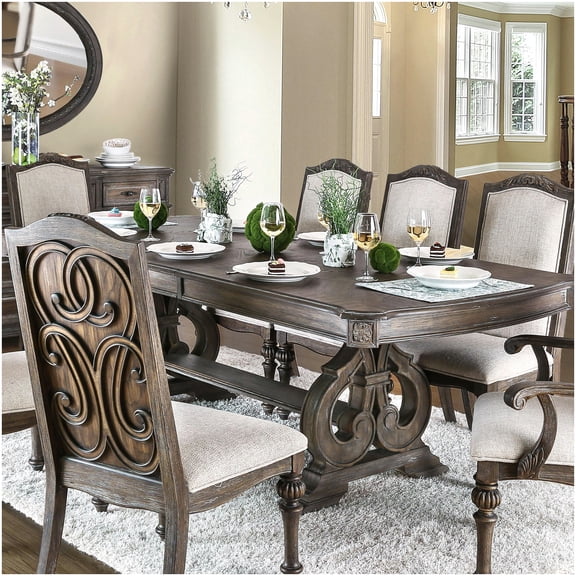 CHAMPFLAG Solid Wood Dining Table with Extension Leaf, Rustic Natural Finish, Trestle Base for 8