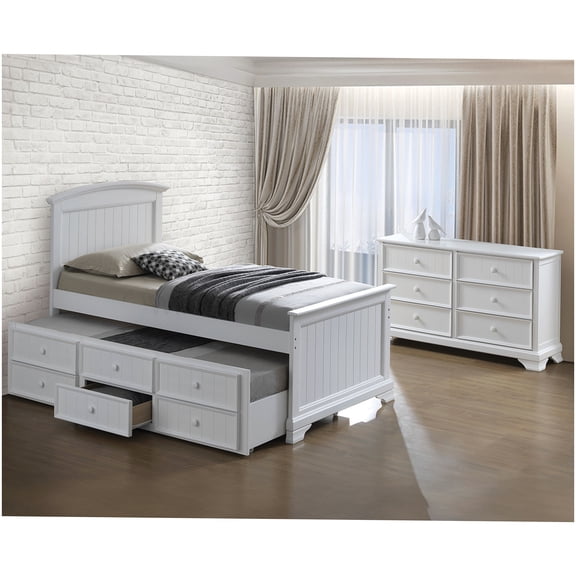 CHAMPFLAG Solid Wood Twin Captain Bunk Bed with Trundle, 3 Drawers, Headboard & Footboard for Space Saving