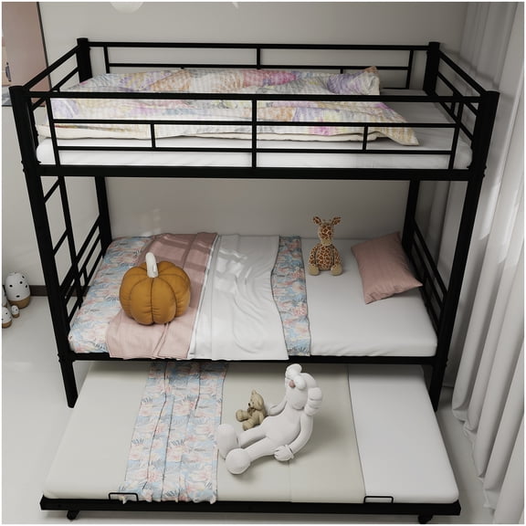 CHAMPFLAG Space Saving Metal Bunk Bed, Twin Size with Safety Rails, Converts to 2 Beds, Heavy Duty Frame for Adults, No Box Spring Needed