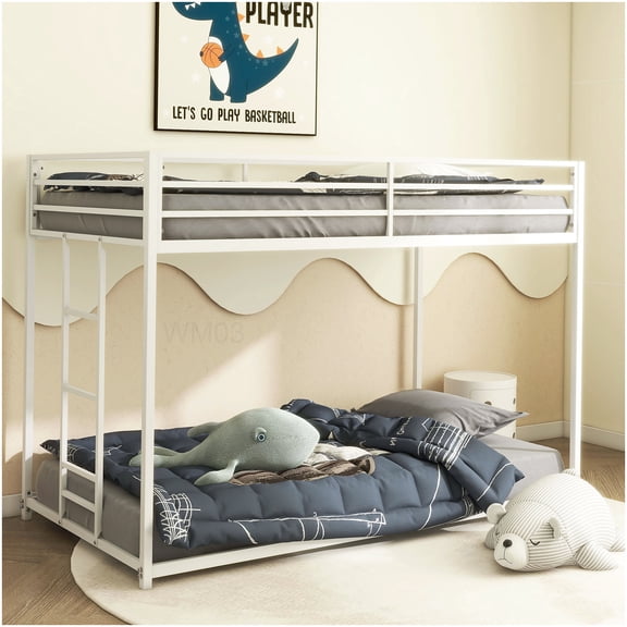 CHAMPFLAG Space Saving Twin Bunk Bed Frame, Metal Structure with Guard Rails and Ladder, for Dormitory and Bedroom