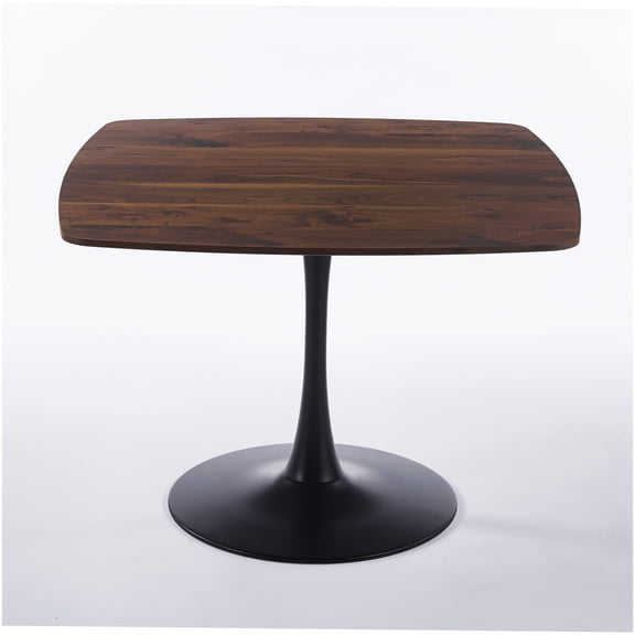 CHAMPFLAG Square Pedestal Dining Table, Walnut Brown MDF Top & Metal Base, Modern Kitchen Table for Small Spaces, Apartment, Diner Booth