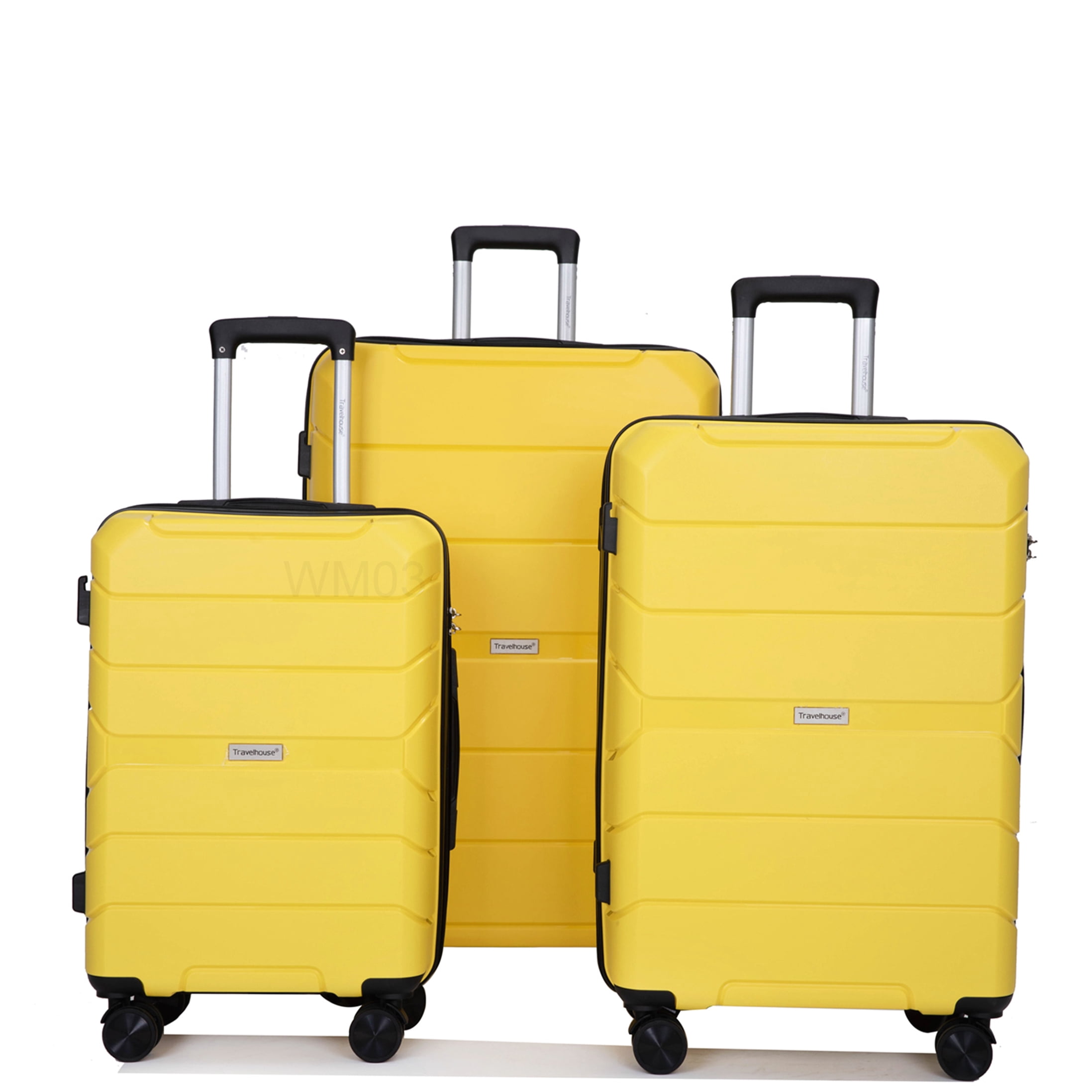 CHAMPFLAG TSA Lock Hardshell Suitcase Set with Spinner Wheels, Lightweight Yellow Polypropylene Travel Luggage, 3 Sizes Included