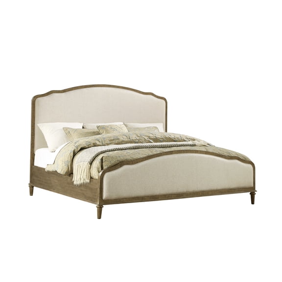CHAMPFLAG Taupe Fabric King Platform Bed, Wood Frame Upholstered Headboard Bedroom Storage Bed