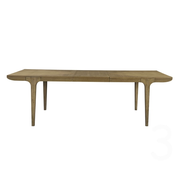 CHAMPFLAG Transitional Expandable Dining Table, Solid Eucalyptus Wood with Tapered Leg Base in Warm Tan