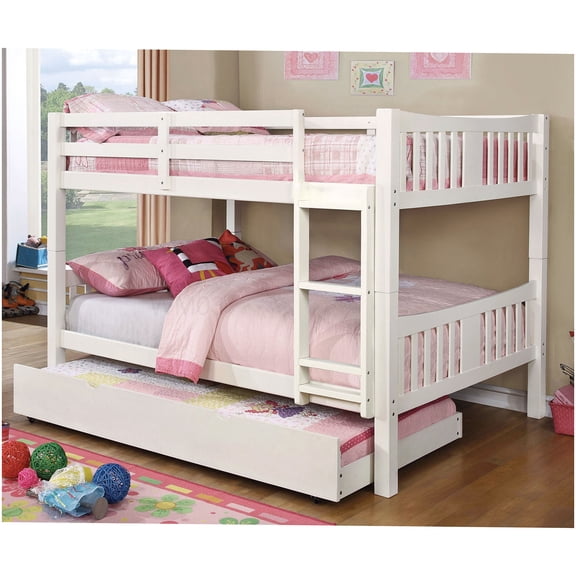 CHAMPFLAG Transitional Full Size Bunk Bed with Built-in Ladder, Full over Full Bunkbed with Safety Rails