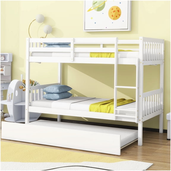 CHAMPFLAG Twin Size 3-in-1 Trundle Bunk Bed, Convertible Loft Bed with Guard Rails and Ladder for Space Saving
