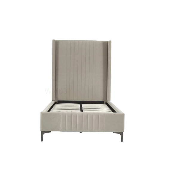 CHAMPFLAG Twin Size Bed Frame with Upholstered Headboard, Soft Velvet Fabric, No Box Spring Required, Rustic Taupe