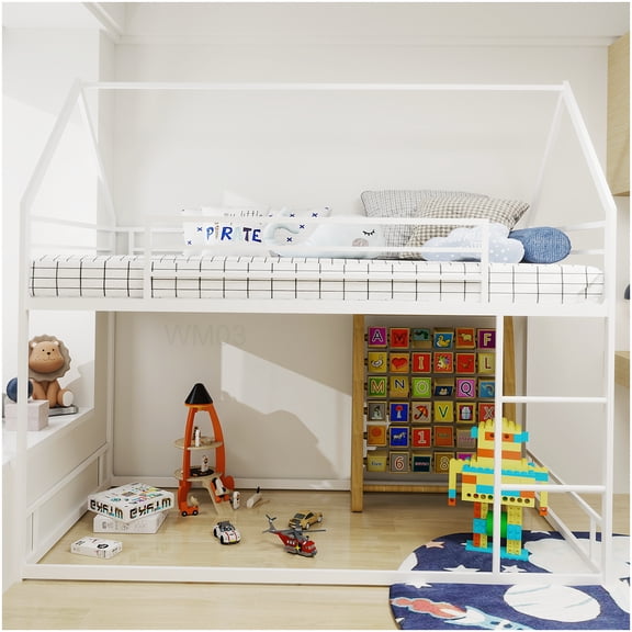 CHAMPFLAG Twin over Twin Bunk Bed Frame, Heavy Duty Metal Structure with Guardrail & Ladder, Space Efficient Bunkbed No Box Spring