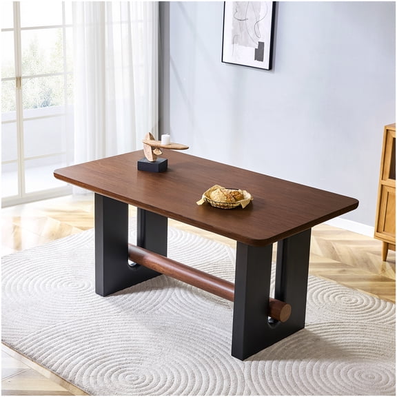 CHAMPFLAG Two-Tone Walnut Finish Dining Table, Compact Size Kitchen Table for Apartments, Durable MDF Furniture with Black Frame