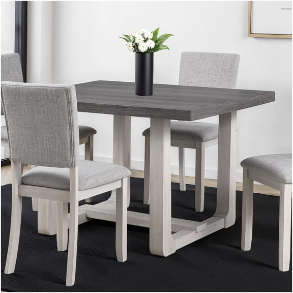 COSMOS Gray Transitional Dining Table with U-Shaped Trestle Base, Rectangular Table for 4, Modern Farmhouse Dining Room Furniture
