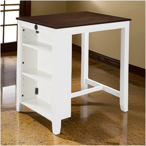 CHAMPFLAG USB Charging Counter Height Table with Storage, 36" Small Dining Table in White and Brown
