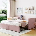 thumbnail image 1 of CHAMPFLAG Velvet Upholstered Sofa Bed with Trundle, Twin to King Size Convertible Daybed for Space Saving, Pink, 1 of 9