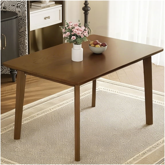 CHAMPFLAG Walnut Dining Table for 4, Solid Wood Farmhouse Table, Rectangular Kitchen Table with MDF Top, Easy to Assemble Modern Furniture