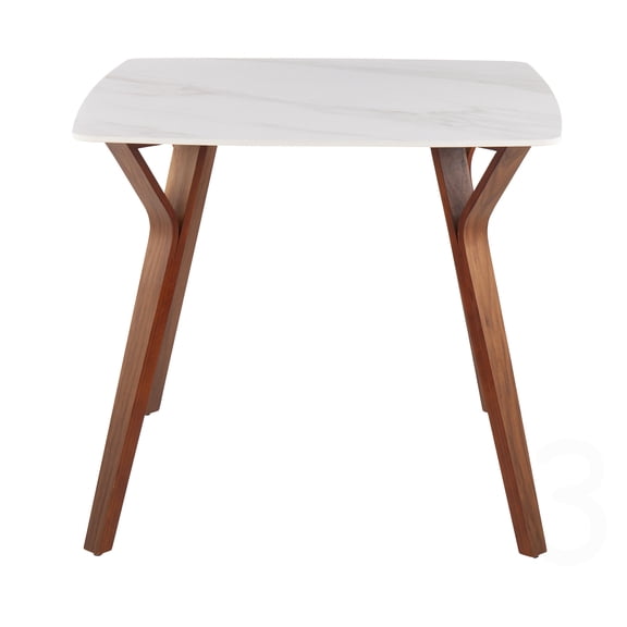 CHAMPFLAG White Marble Top Dining Table with Walnut Wood Base, Modern Dinette Set for Kitchen Nook, Seats 4