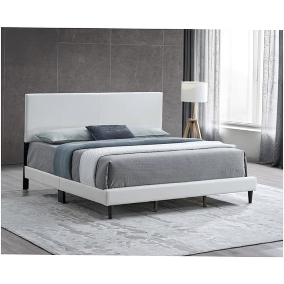 CHAMPFLAG White Upholstered King Bed Frame, Adjustable Headboard Platform Base, No Box Spring Needed