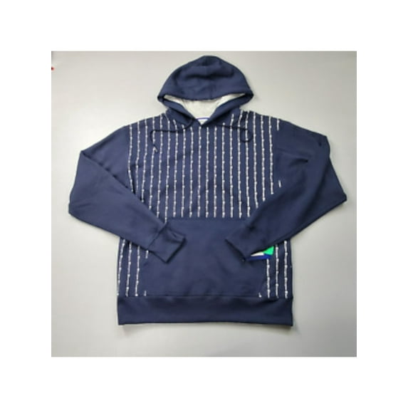 CHAMPION Mens Powerblend Navy Logo Graphic Classic Fit Draw String Hoodie M