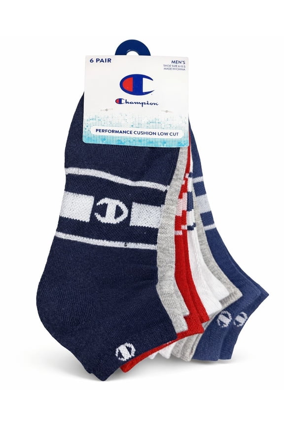 SOCKS MEN'S - LOW CUT 263 - BLUE GREY RED - LARGE (6-12) PACK 6 XX