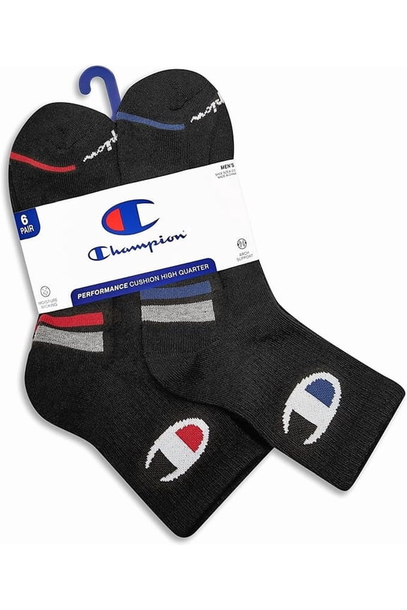 SOCKS MEN'S - HI QUARTER - LOGO 253 - BLACK - LARGE (6-12) PACK 6 XX