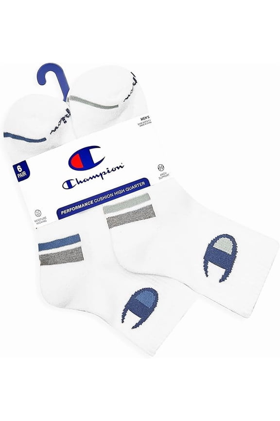 SOCKS MEN'S - QUARTER - LOGO 253 - WHITE - LARGE (6-12) PACK 6 XX