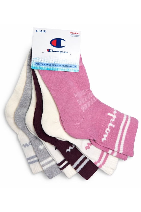 SOCKS WOMEN'S - HIGH QUARTER 263 - PINK CREAM - SHOE SZ 4-10 PACK 6
