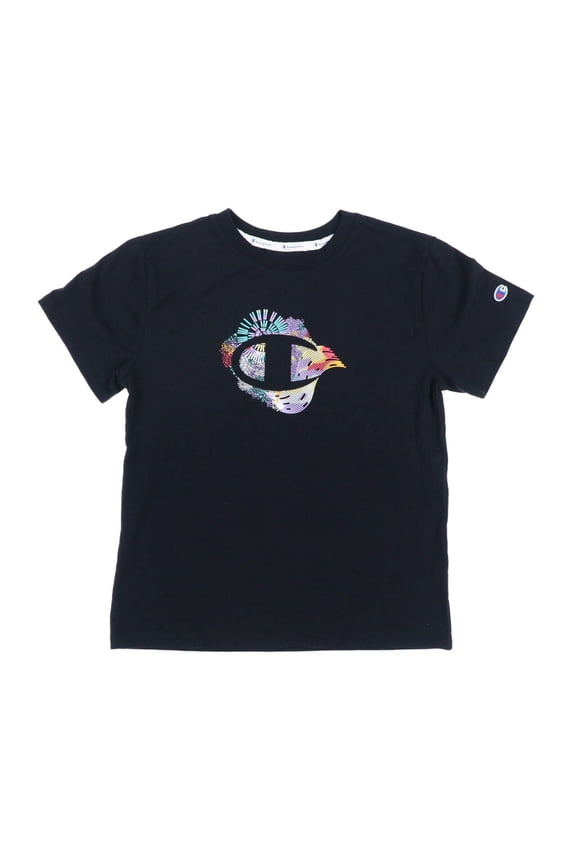 Womens Black Logo Graphic Short Sleeve Crew Neck T-Shirt S