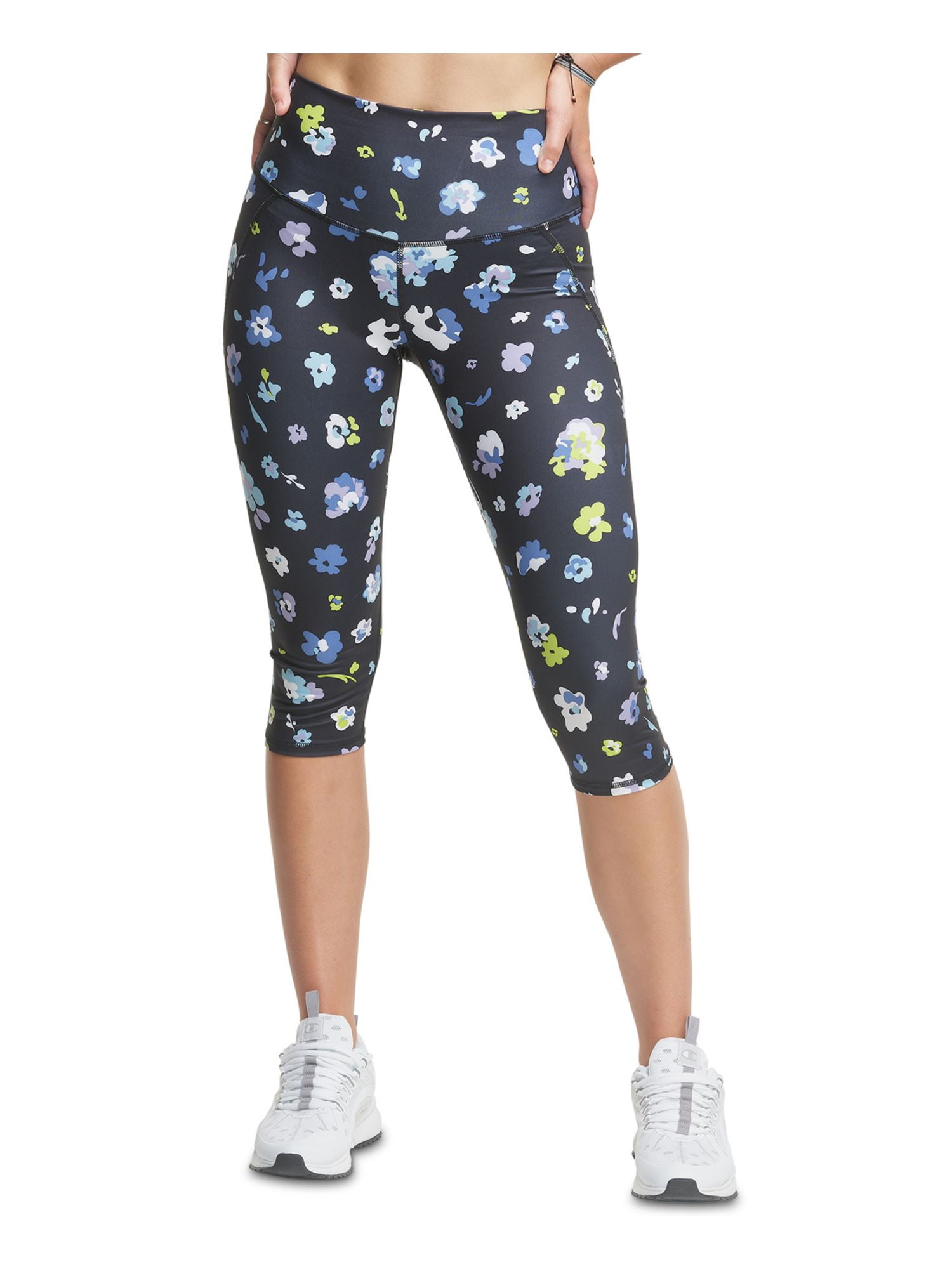 CHAMPION Womens Black Stretch Moisture Wicking Odor Technology Built-in  Pocket Floral Active Wear Cropped Leggings XS