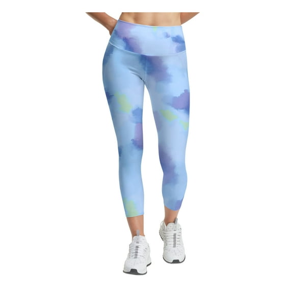 CHAMPION Womens Blue Moisture Wicking Pocketed Upf 50 Odor Protection Printed Active Wear High Waist Leggings M