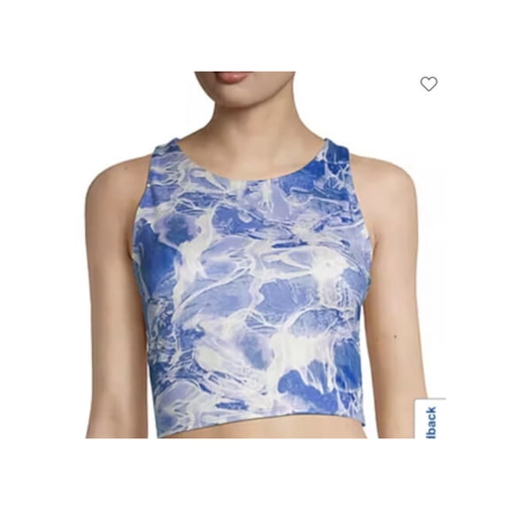 CHAMPION Womens Blue Moisture Wicking Racerback Slim-fit Tank Built-in Shelf Bra Printed Sleeveless Crew Neck Crop Top S