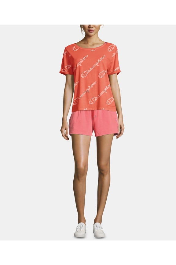 Womens Coral Printed Short Sleeve Crew Neck T-Shirt Top  Size: L