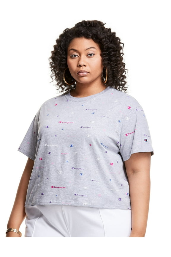 Womens Gray Logo Graphic Short Sleeve Crew Neck T-Shirt Plus 2X