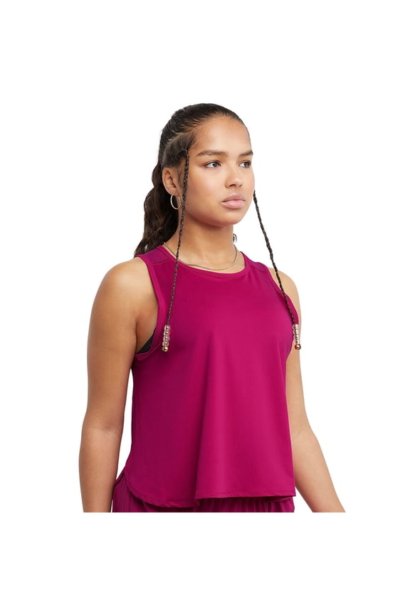 Womens Purple Slitted Drapey Mesh Sheer Loose Sleeveless Crew Neck Active Wear Tank Top XL