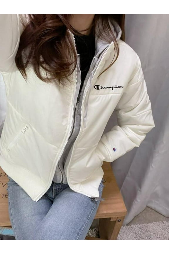 Womens White Zip Up Winter Jacket Coat M