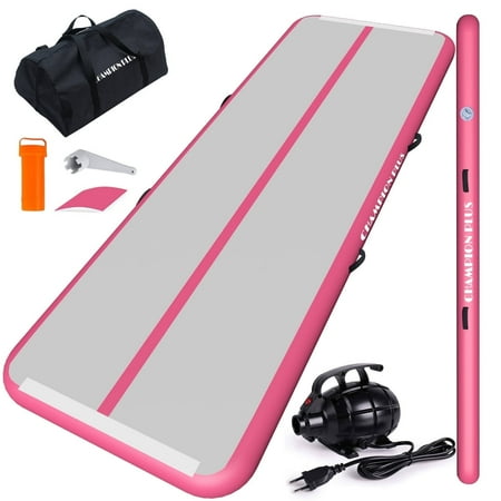 CHAMPIONPLUS Air Track 10ft 13ft 16ft 20ft Inflatable Air Tumble Track Gymnastics Tumbling Mat 4in Thick Mats for Home Use/Training/Cheerleading/Water/Yoga Electric Air Pump, Pink 16ft 4in