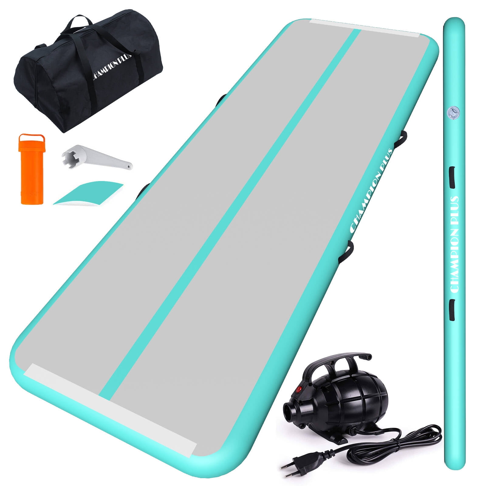 CHAMPIONPLUS Air Track 10ft 13ft 16ft 20ft Inflatable Air Tumble Track  Gymnastics Tumbling Mat 4in Thick Mats for Home  Use/Training/Cheerleading/Water/Yoga Electric Air Pump, Mint Green 10ft 4in  