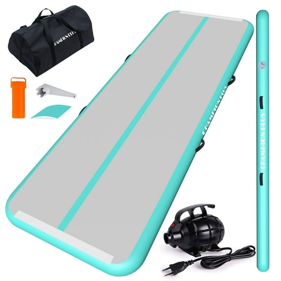 CHAMPIONPLUS Air Track 10ft Mint Green Inflatable Tumble Track Gymnastics Tumbling Mat for Home Yoga