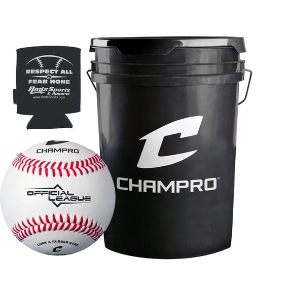 CHAMPRO CBB-90 Durahide Cover Baseballs in a Black Bucket with Padded Lid NEW!