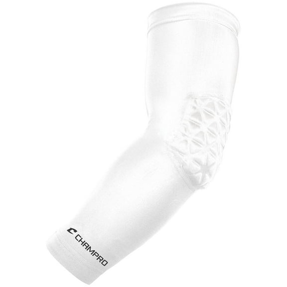 CHAMPRO Compression Arm Sleeve with Elbow Padding, Large, White